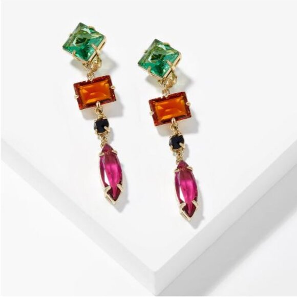 HEIDI DAUS MULTICOLOR LONG CLIP EARRINGS, NEW - Picture 1 of 4